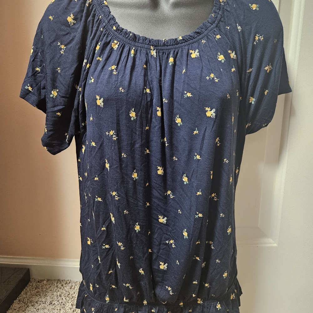 Navy Blue Floral Women's Blouse